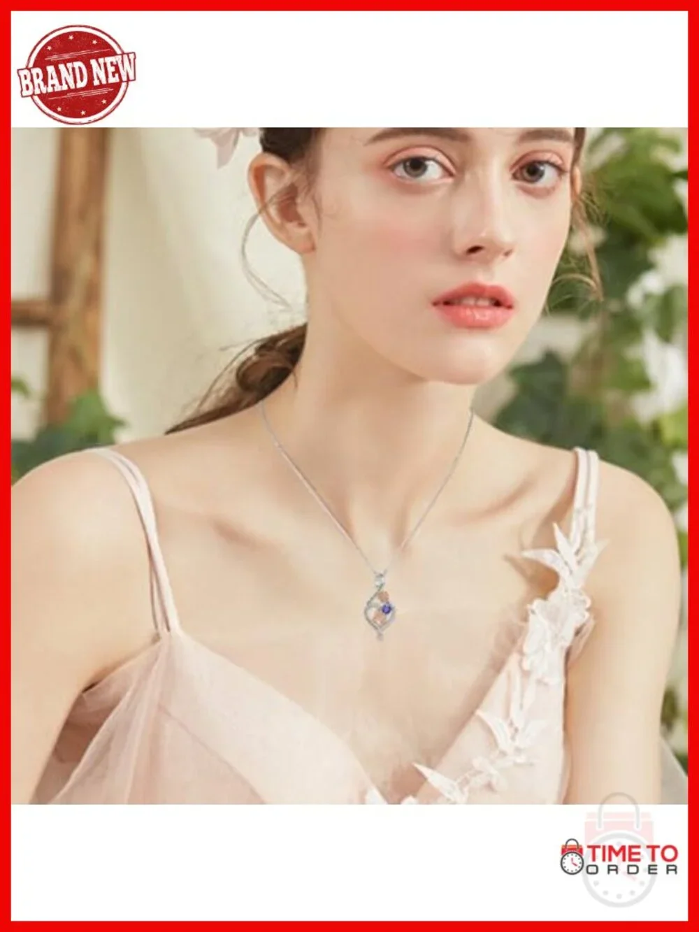 Rose Heart Infinity Birthstone Pendant Necklace for Women - Cubic Zirconia